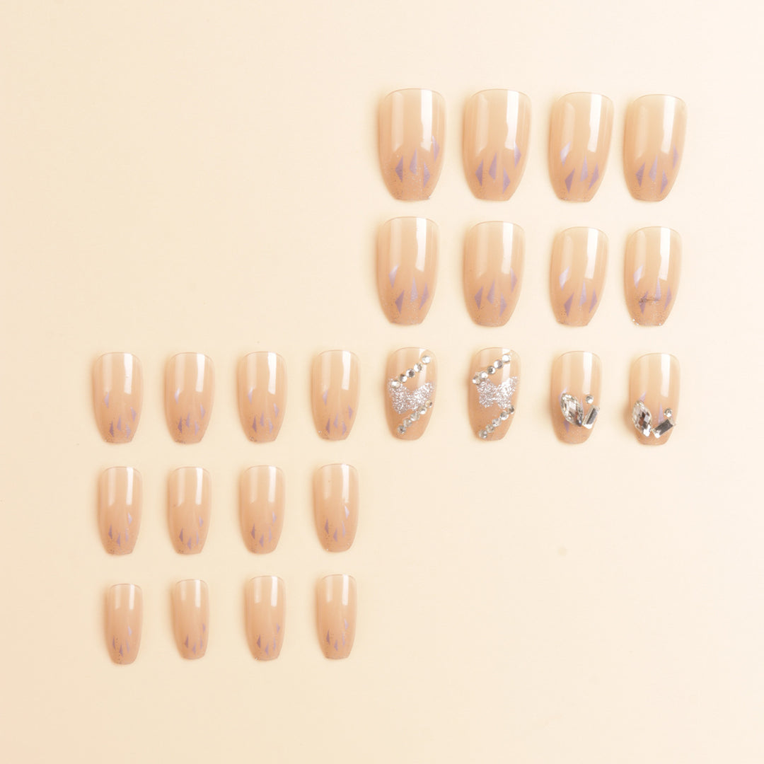 Artistic Crystal-Embellished Press-On Nail Set Bowlift
