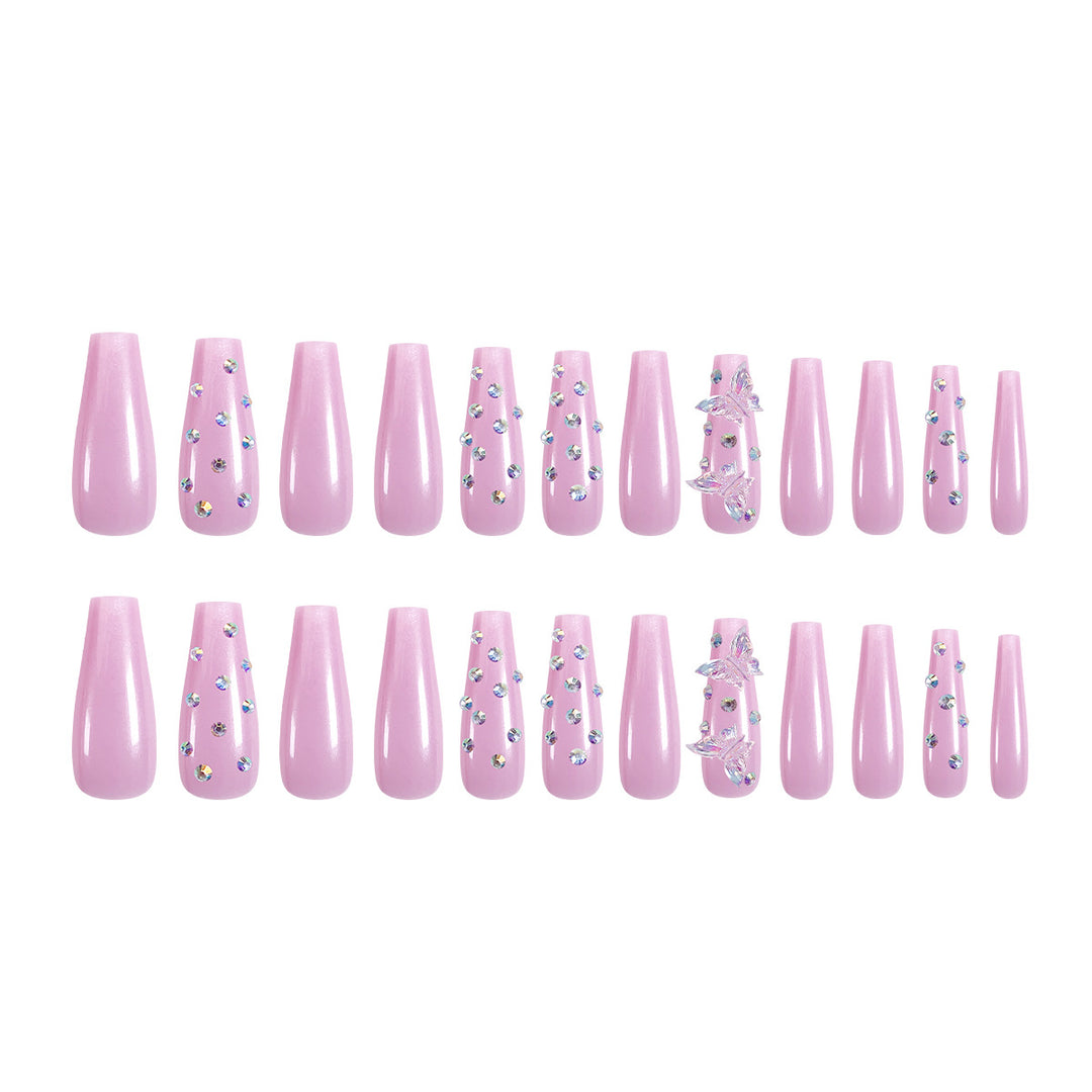 Artistic nail extensions with rhinestone and butterfly adornments Bowlift