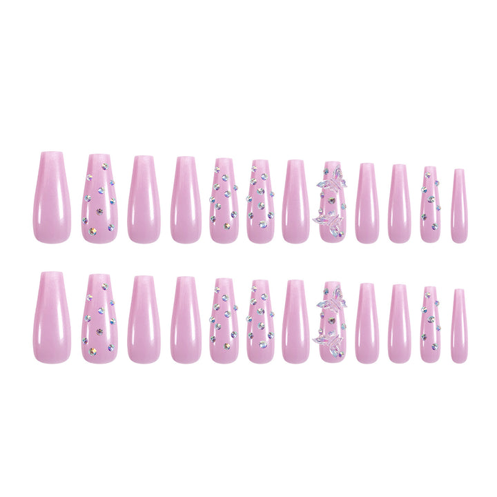Artistic nail extensions with rhinestone and butterfly adornments Bowlift