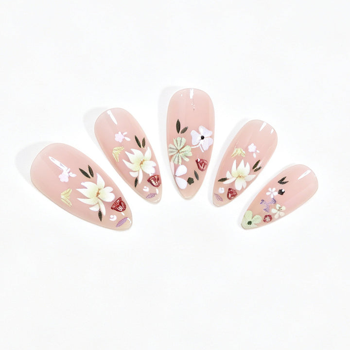 Floral Art Acrylic Nail Tips Bowlift