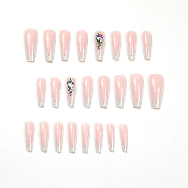 Artificial nails with elegant tips and rhinestone detail Bowlift