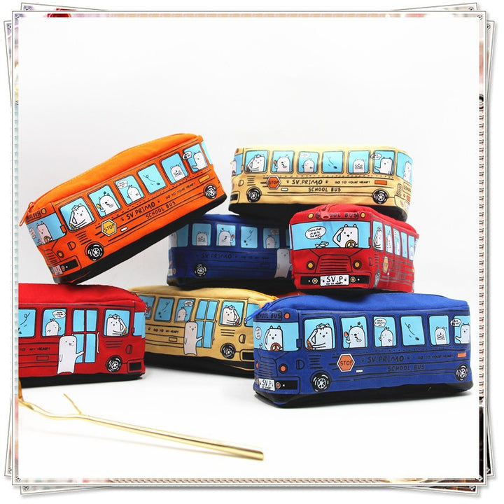 Fun Cartoon School Bus Zippered Pencil Case Bowlift