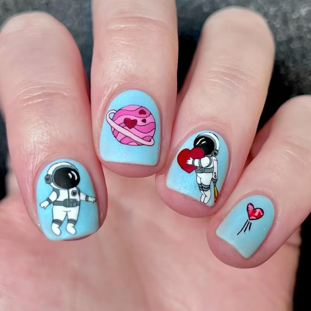 Creative Astronaut-Themed Press-On Nail Art Bowlift