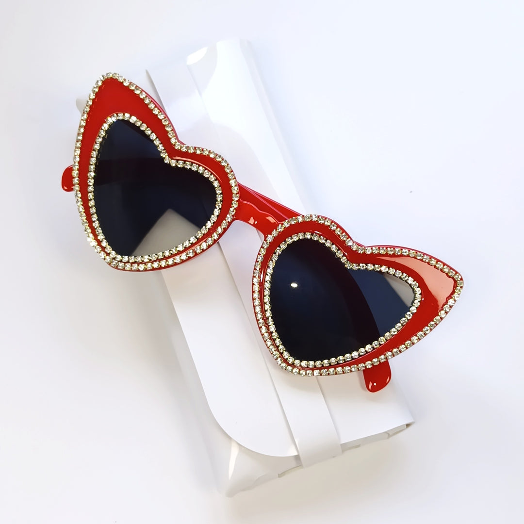Rhinestone-Embellished Heart-Shaped Sunglasses Bowlift