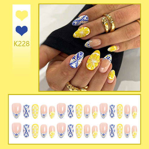 Artificial nail set with creative lemon and flower patterns Bowlift