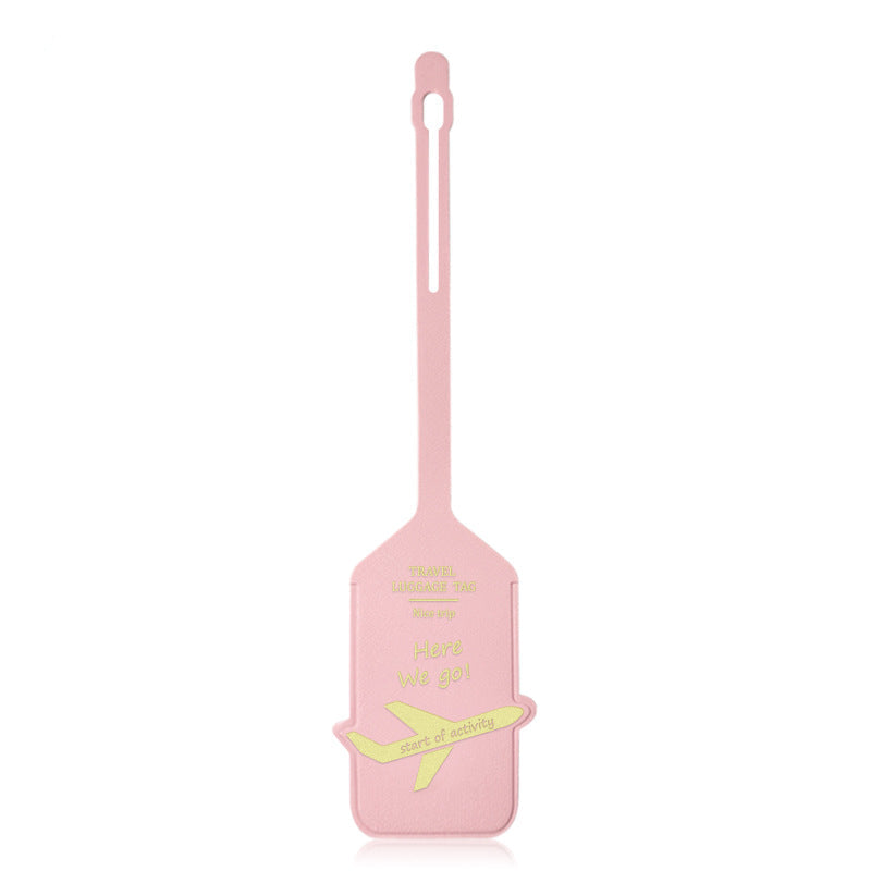 premium leather travel luggage ID tag with embossed airplane motif and adjustable strap Bowlift
