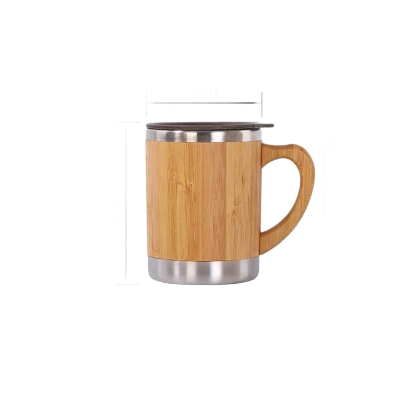 Women sustainable insulated coffee mug with wooden handle Bowlift