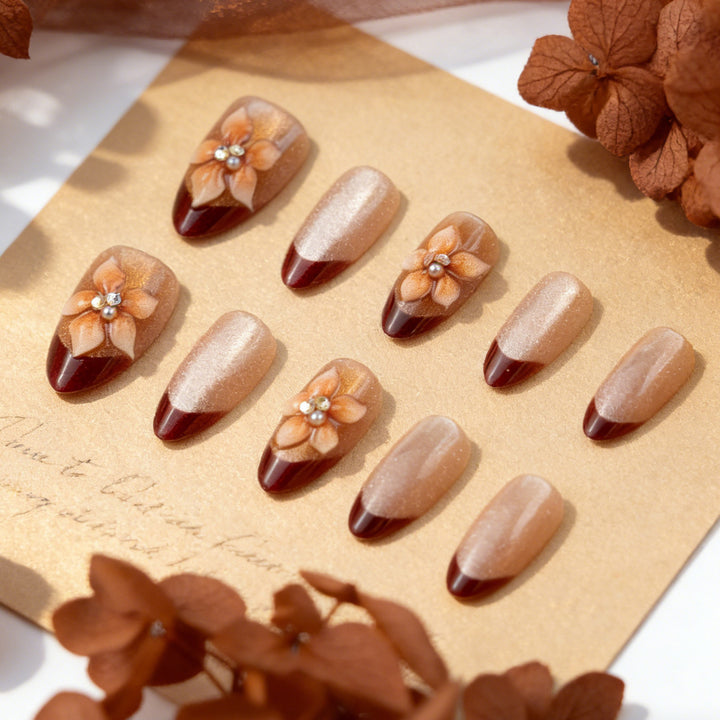Premium Artificial Nails with Floral Accents Bowlift