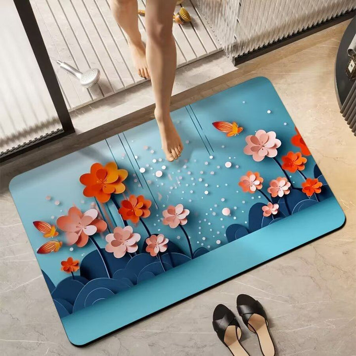 Floral-Themed Non-Slip Bath Mat Bowlift