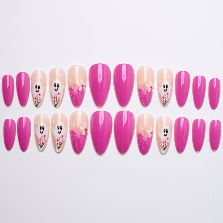 Artificial nail set with charming ghost and flower motifs Bowlift