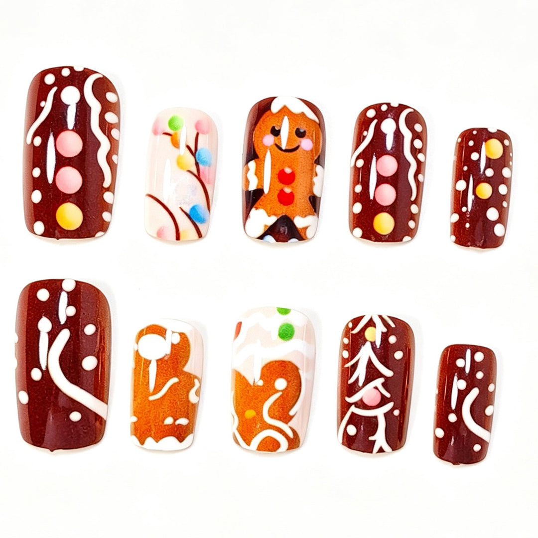Festive Gingerbread-Themed Press-On Nail Art Bowlift