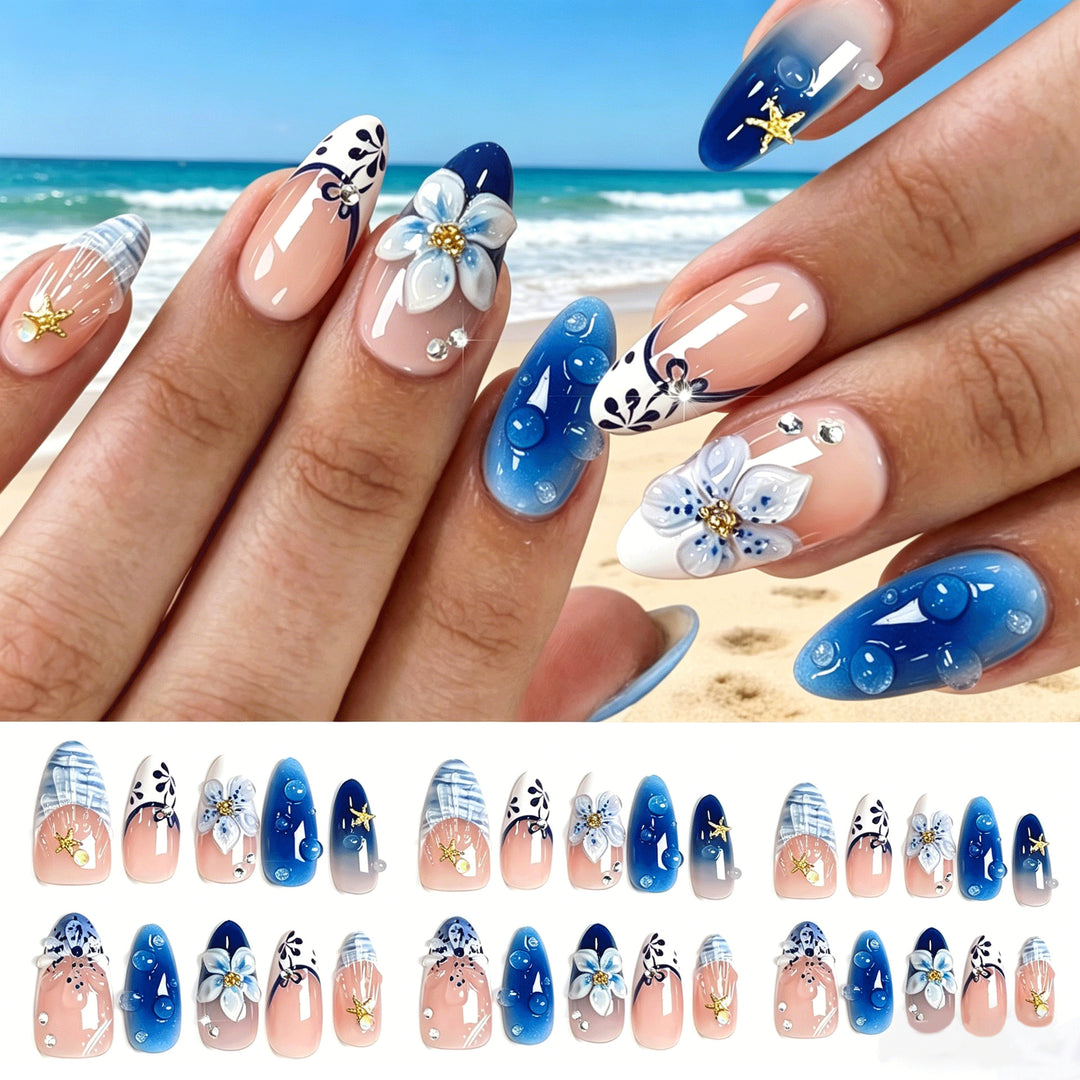 Artistic Floral Press-On Nail Set Bowlift