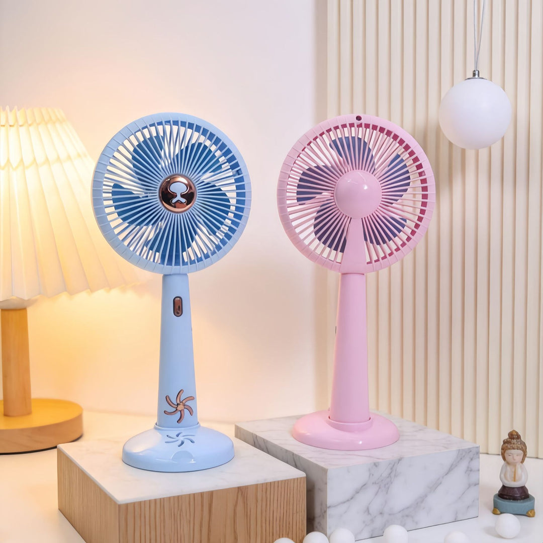 Cooling rechargeable handheld and tabletop fan with detachable base and USB charging Bowlift