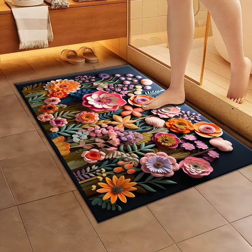 Artistic Floral Design Bath Mat Bowlift