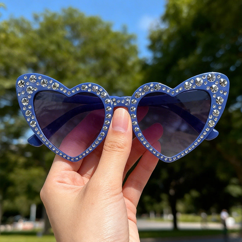 Rhinestone-Accented Heart-Shaped Sunglasses Bowlift