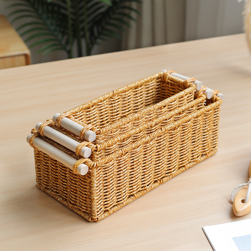 Unisex Rectangular Basket made of woven natural material Bowlift