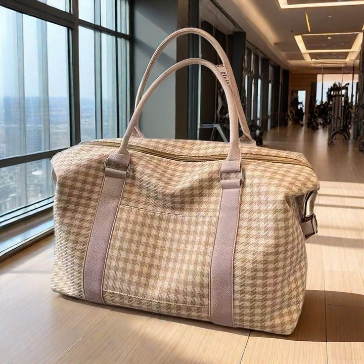 Spacious Tote Bag With Stylish Houndstooth Pattern Bowlift