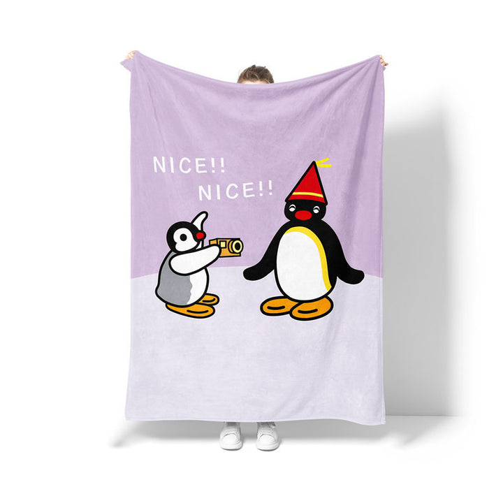 Fun Illustrated Penguin Plush Throw Blanket