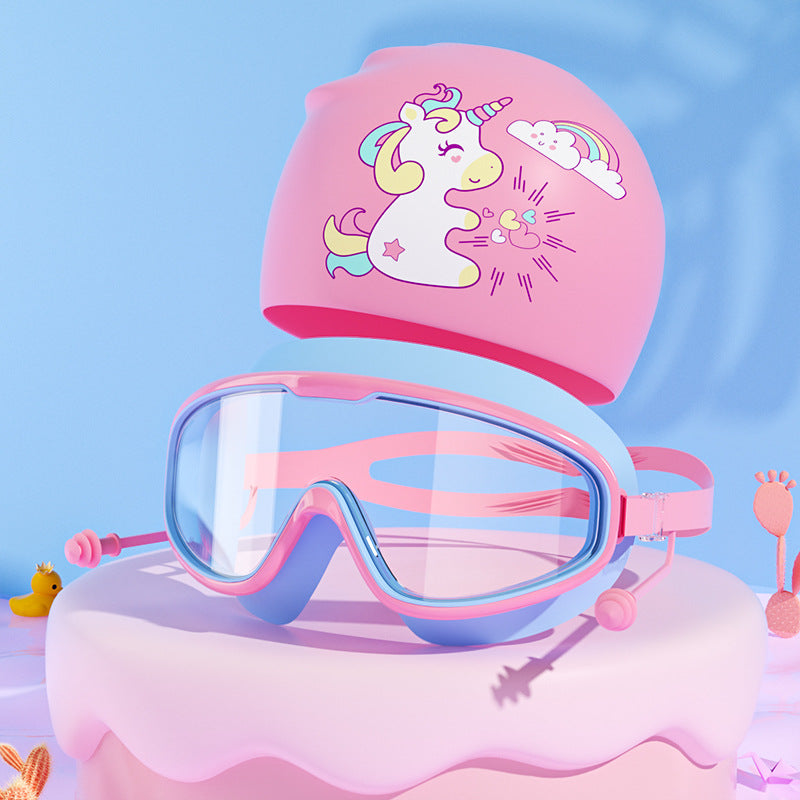 Kids Unicorn-Themed Swim Mask and Cap Set Bowlift