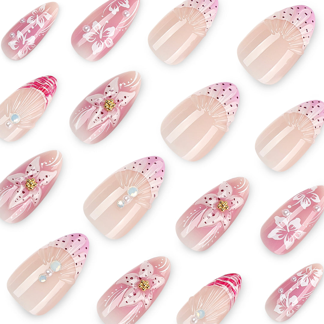 Artful Nail Extensions with Floral and Glittering Accents Bowlift