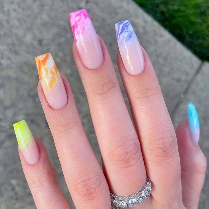 Marbled Acrylic Press-On Nails Bowlift