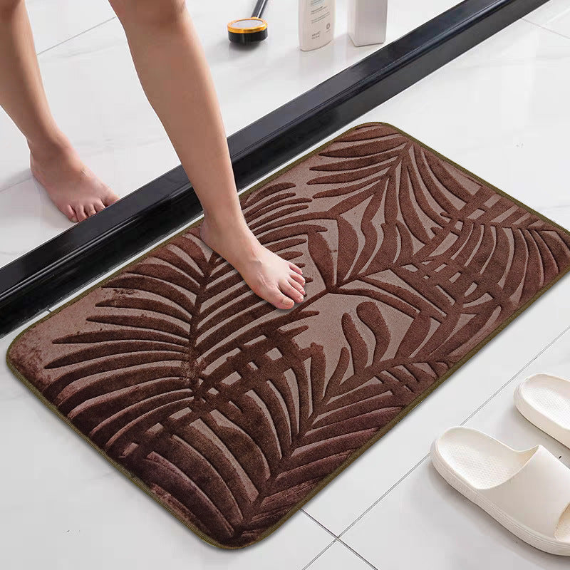 Tropical Leaf Design Memory Foam Bath Mat Bowlift