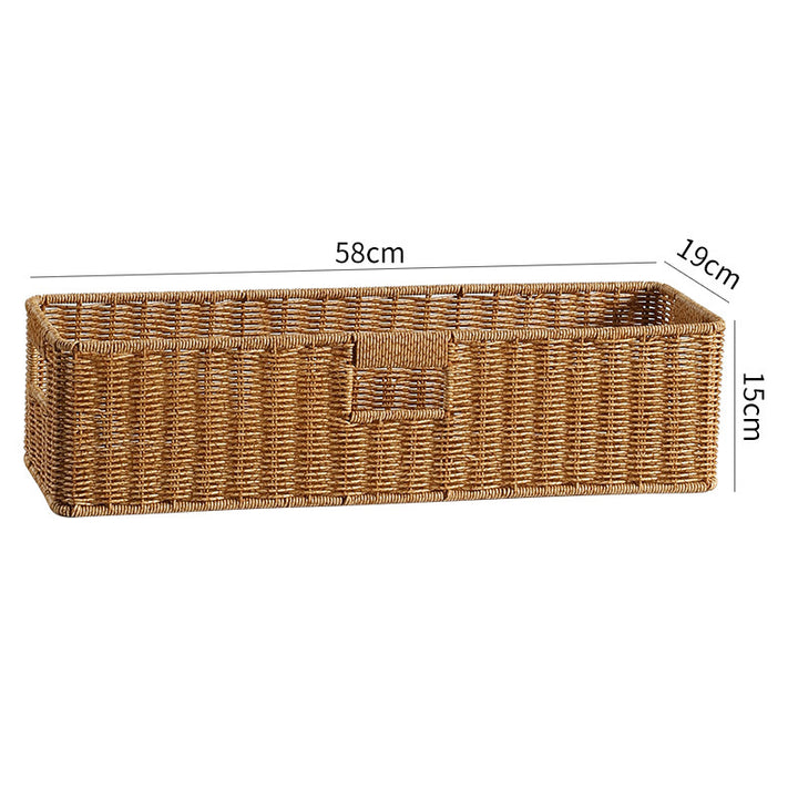 Handwoven Rectangular Storage Basket with Cut-Out Handles Bowlift