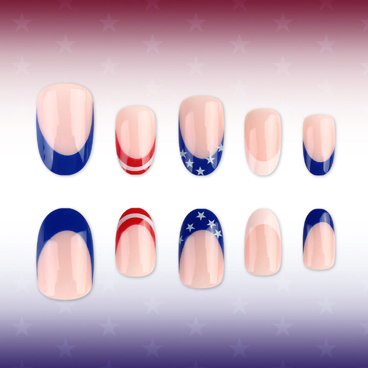 Women's nan patriotic star and stripe gel press-on manicure set almond-shaped glossy durable Bowlift