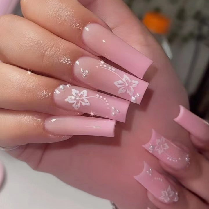 Floral Glitter Nail Extensions Bowlift