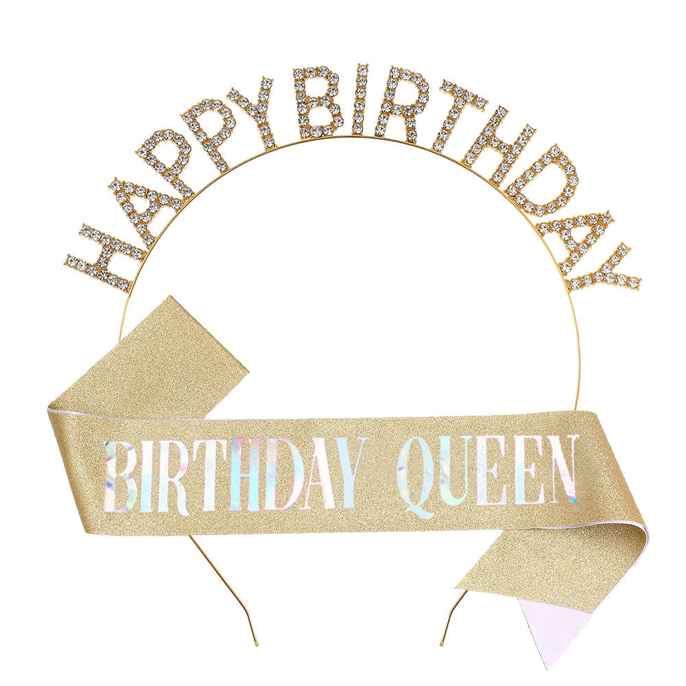 Ladies Glitter Headband with "Happy Birthday" Inscription Bowlift
