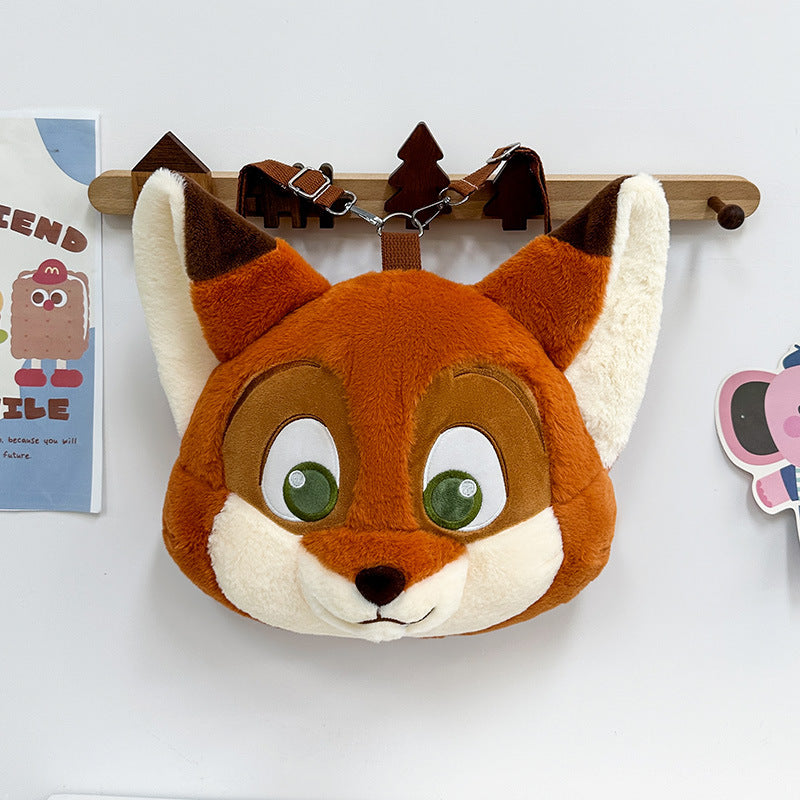 Plush Fox Face Crossbody Bag