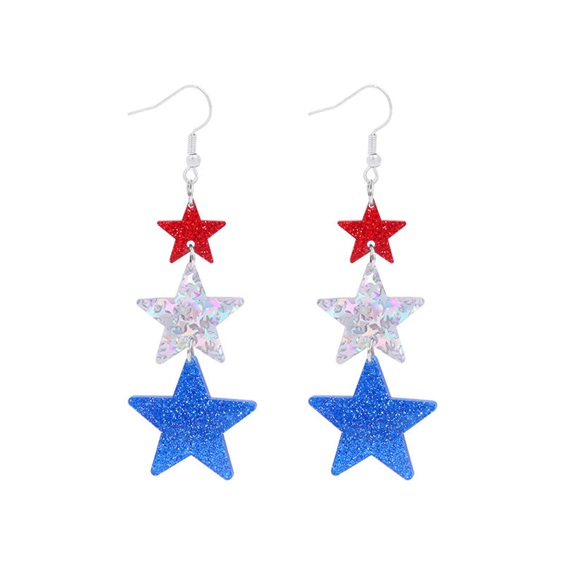 Women's long multi-layer star drop earrings with crystal embellishments and rhodium-plated alloy Bowlift