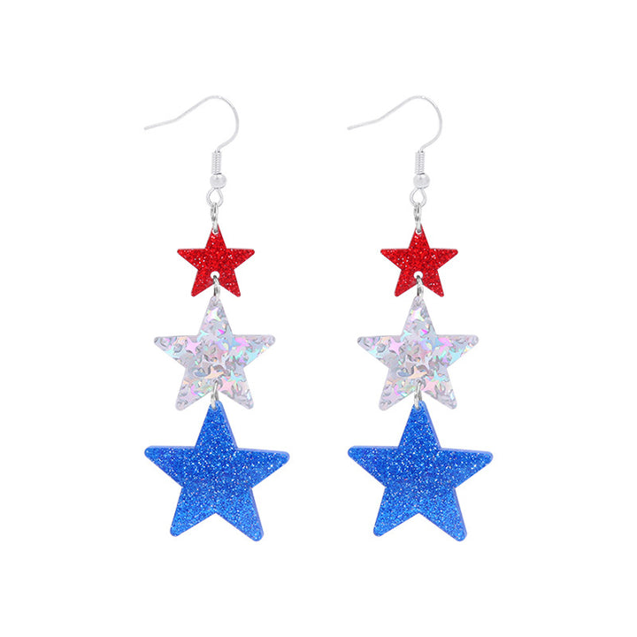 Women's long multi-layer star drop earrings with crystal embellishments and rhodium-plated alloy Bowlift