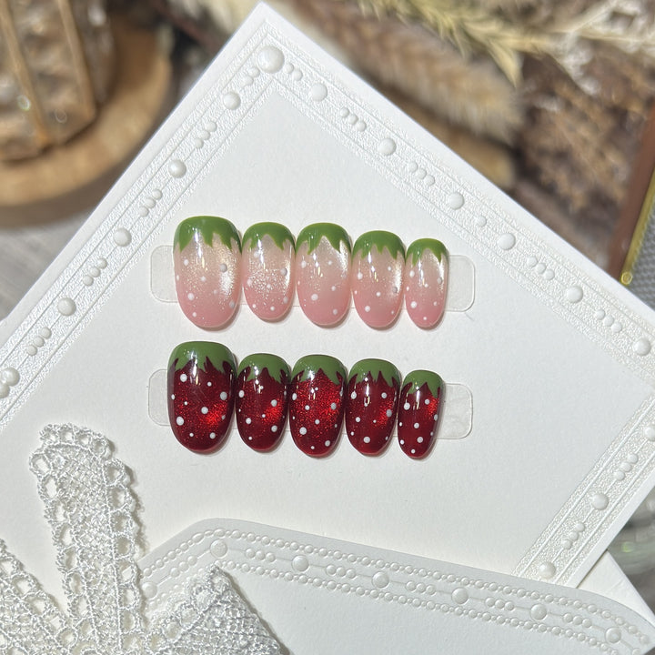 Artistic Strawberry Design Press-On Nail Set Bowlift