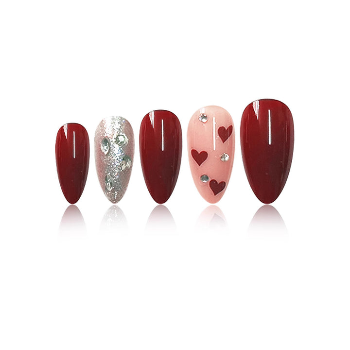 Elegant Heart-Themed Press-On Nail Set Bowlift