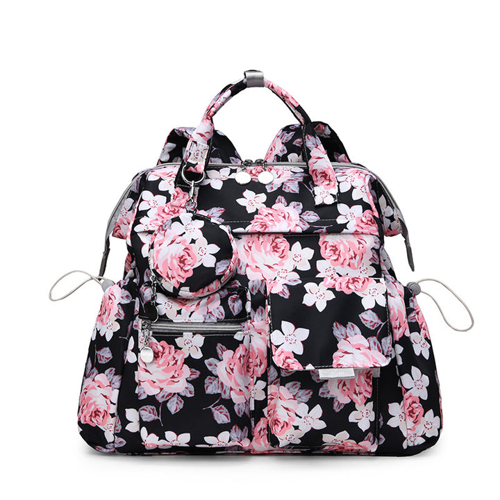 Multi-Pocket Floral Design Backpack Bowlift
