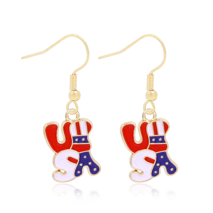 Women's star-shaped enamel earrings with USA flag motif and gold-plated fish Bowlift