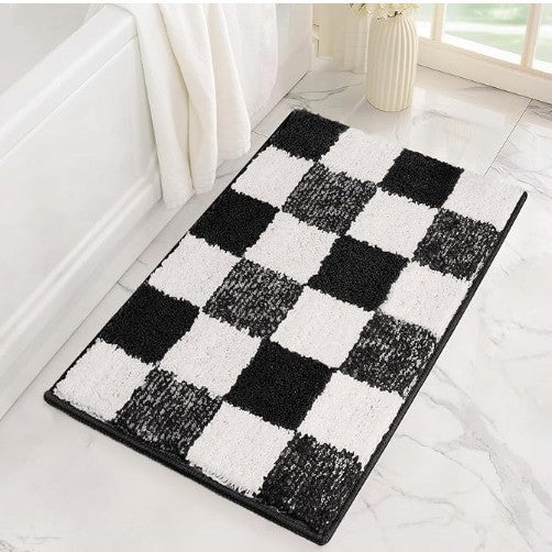 Plush Memory-Foam Non-Slip Checkerboard Bath Rug Bowlift