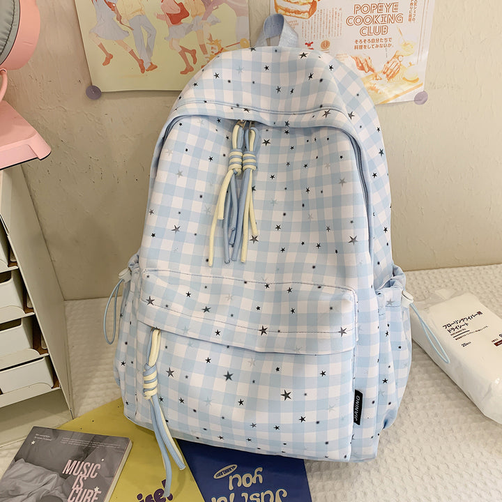 Versatile Checkered Pattern Backpack Bowlift