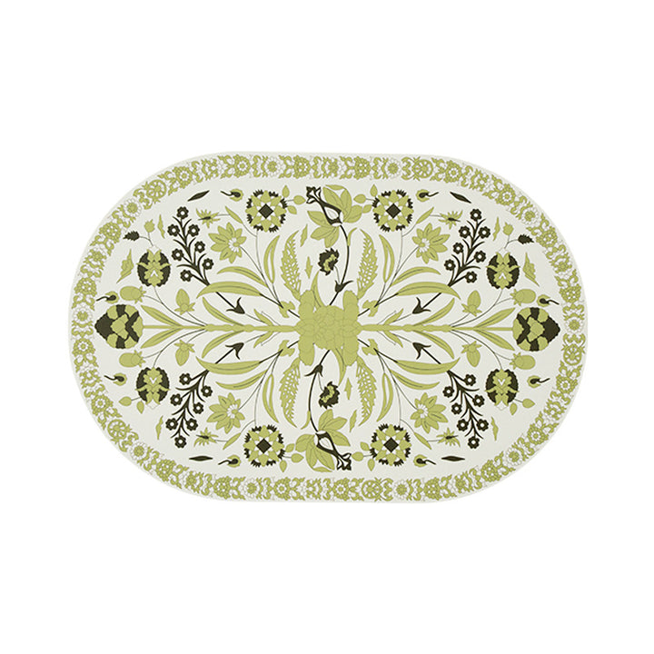 Oval wipeable table set made of vinyl with floral retro pattern and non-slip back Bowlift