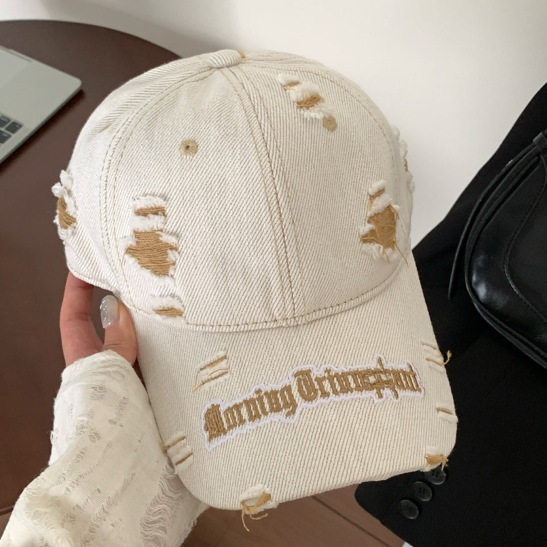 Women's Distressed Denim Baseball Cap Bowlift