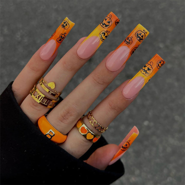 Artificial nail set with Halloween motif and glitter Bowlift