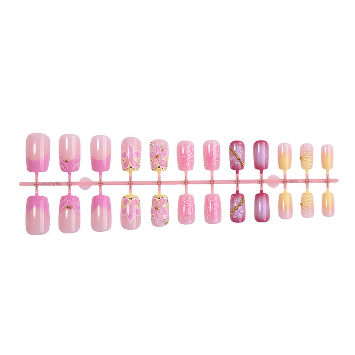 Premium Artistic Press-On Nail Set with Decorative Floral Elements Bowlift
