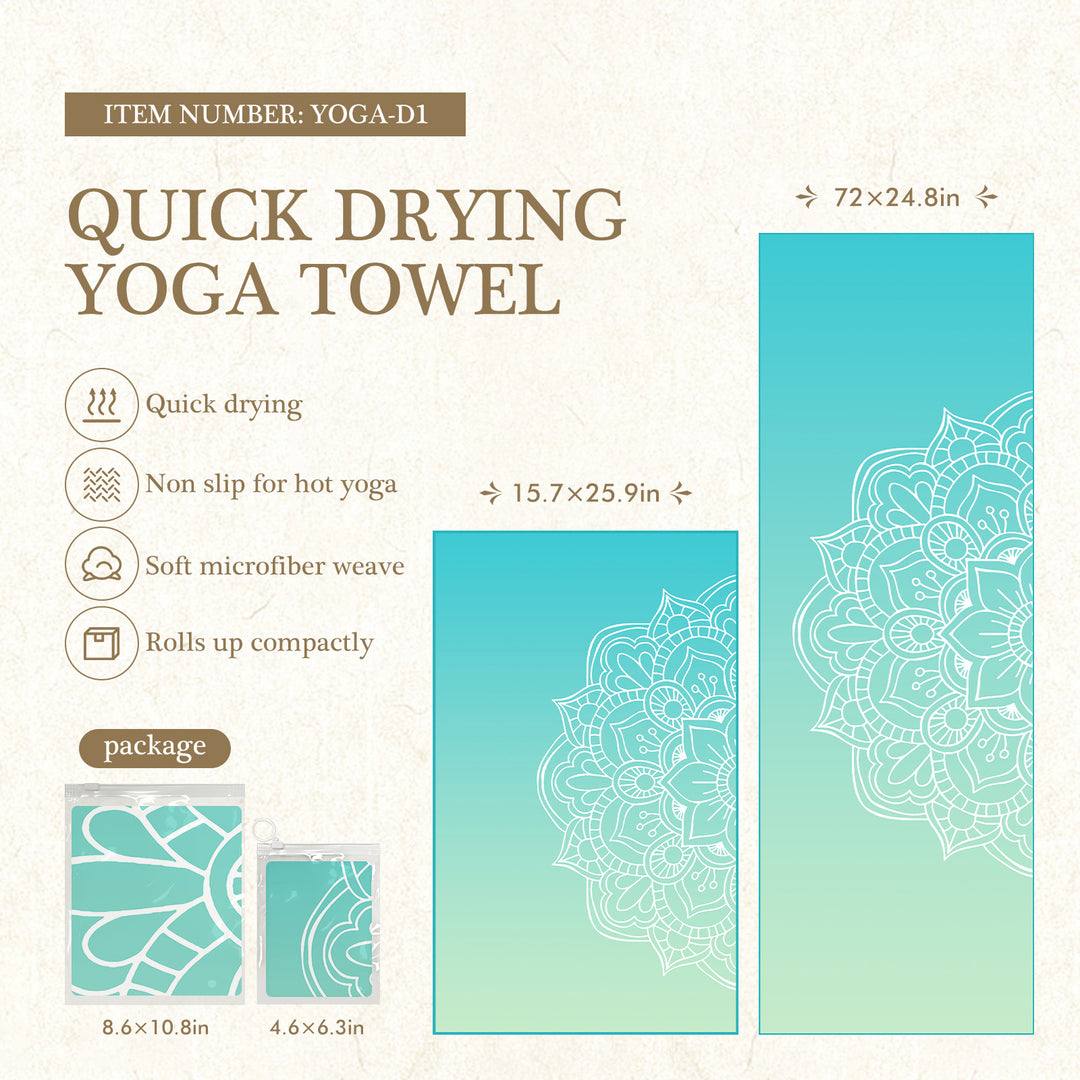 Quick-Drying Non-Slip Microfiber Yoga Towel with Mandala Grip Pattern Bowlift