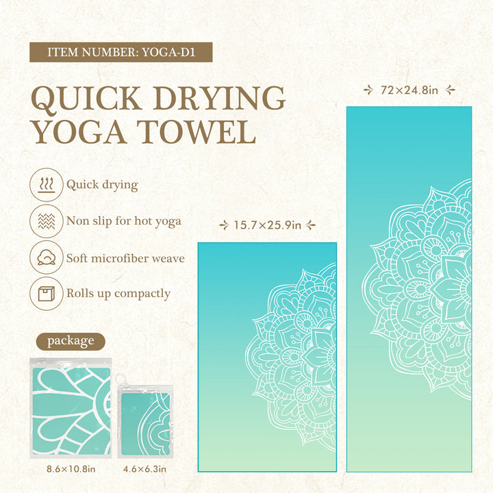 Quick-Drying Non-Slip Microfiber Yoga Towel with Mandala Grip Pattern Bowlift