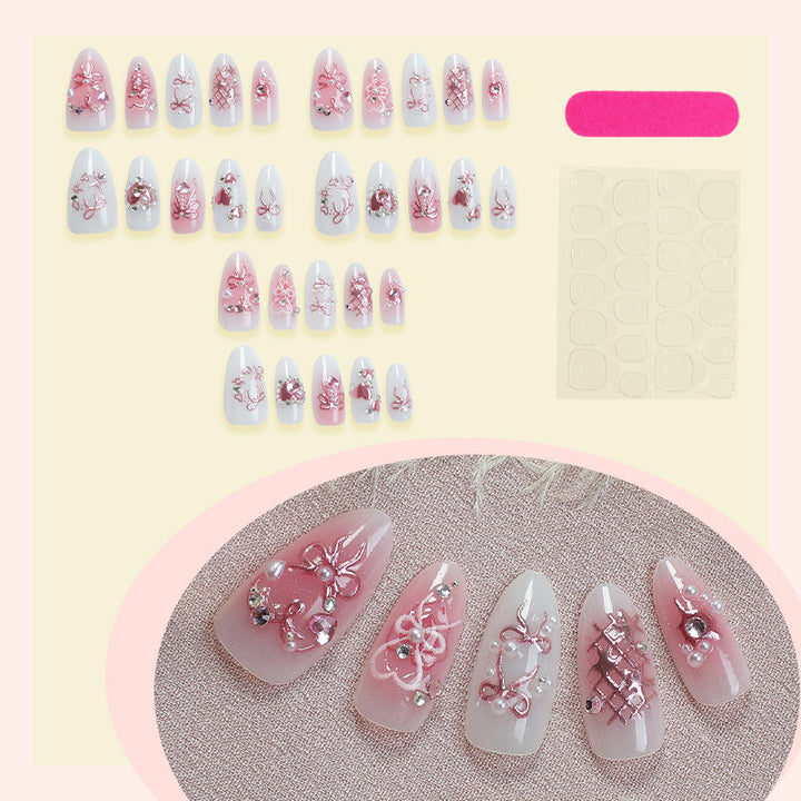Decorative Press-On Nail Art Set with Elegant Floral and Gem Accents Bowlift