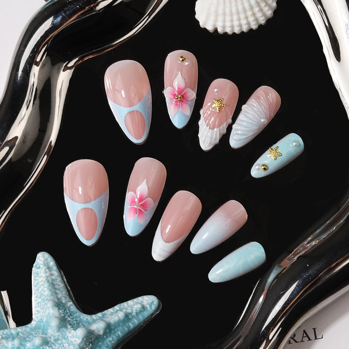 Artistic Sea-Inspired Press-On Nail Set Bowlift