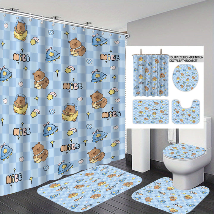 Cute Bear-Themed Four-Piece Bathroom Set Bowlift