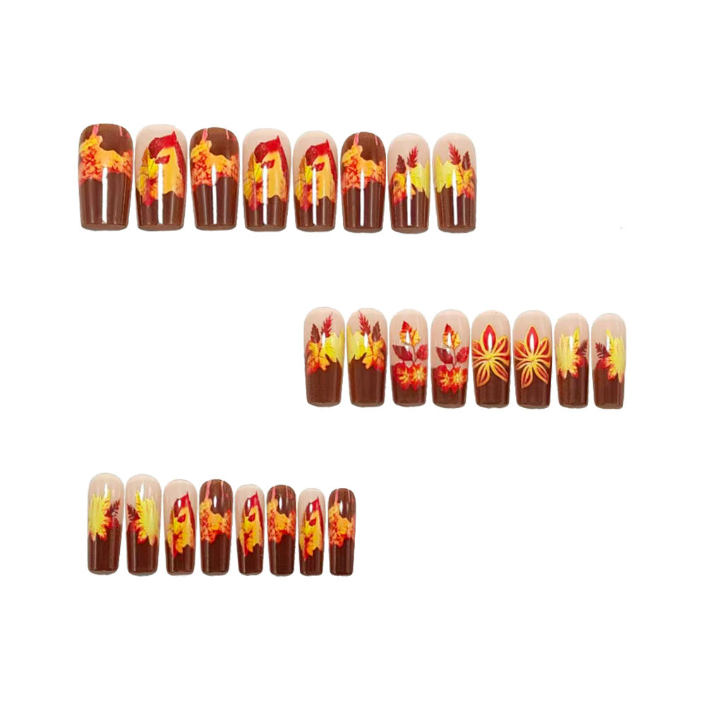 Artificial nails with autumn floral and leaf design Bowlift