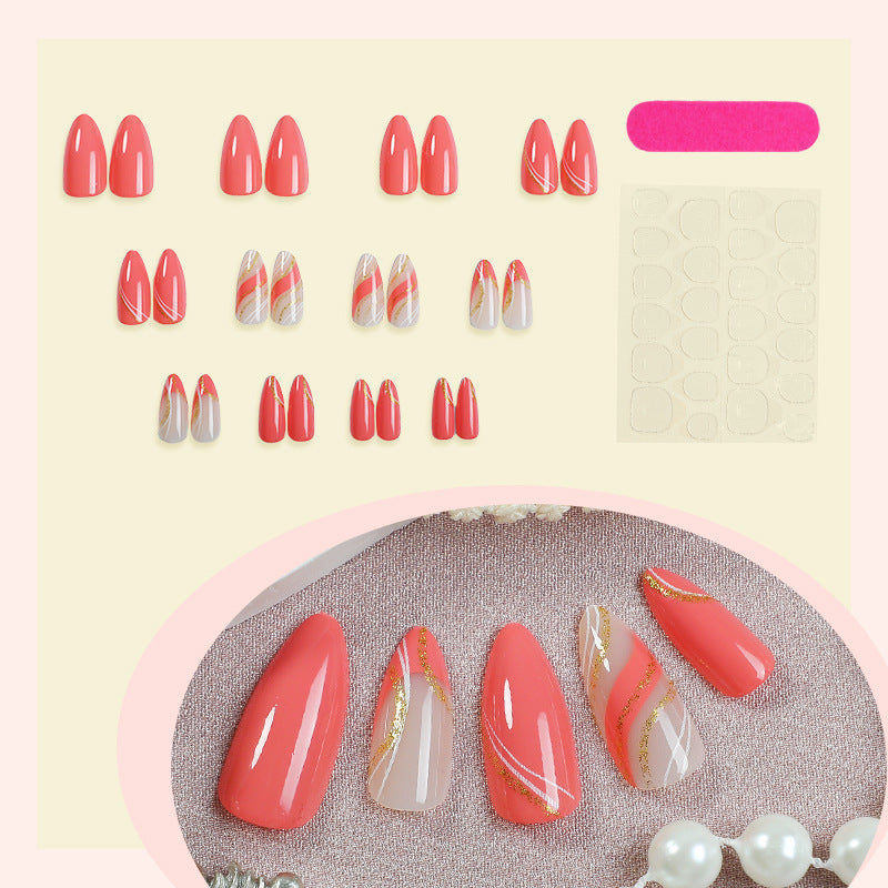 Premium Gel Press-On Nail Set with Elegant Swirls and Shimmering Accents Bowlift